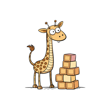 Joyful Giraffe Stacking Playful Wooden Blocksのイラスト素材