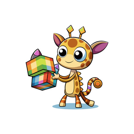Playful Giraffe's Block Stacking Adventureのイラスト素材