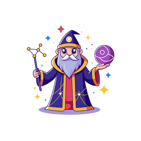 Dreamy Wizard Gazing at Stars Aboveのイラスト素材