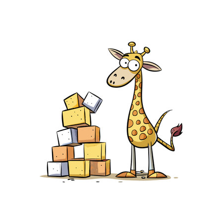 Charming Giraffe's Colorful Wooden Block Adventureのイラスト素材