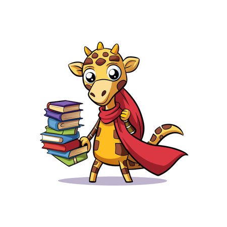 Whimsical Giraffe Stacking Books Elegantlyのイラスト素材
