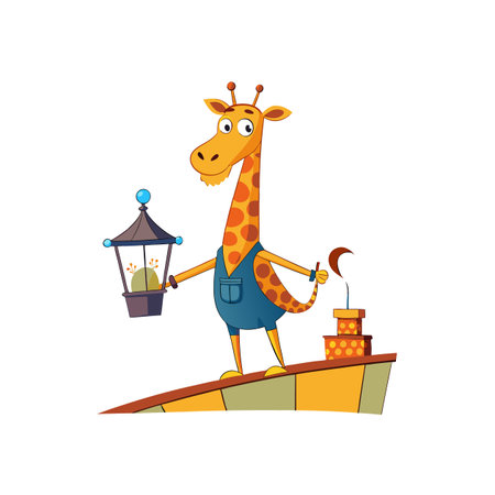 Adventurous Giraffe on a Rooftopのイラスト素材