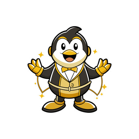 Adorable Penguin Dancing Happily in the Snowのイラスト素材