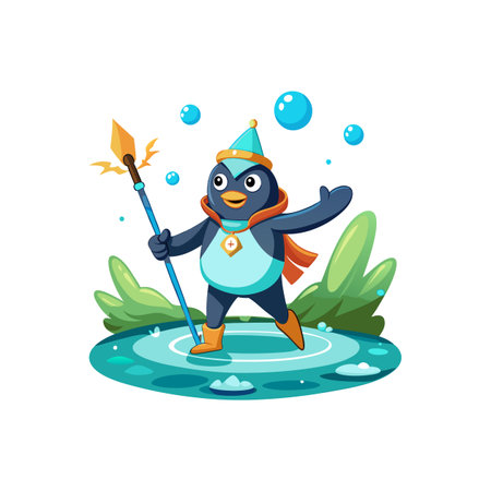 Dancing Penguin Skipping Stones in Natureのイラスト素材