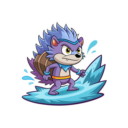 Grumpy Hedgehog Surfing the Ocean Wavesのイラスト素材