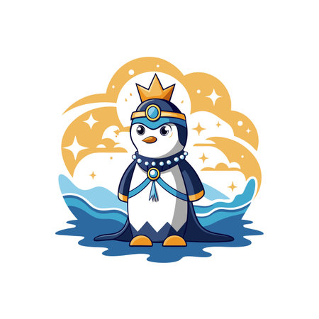 Dancing Penguin Watching Waves Crash on the Beachのイラスト素材