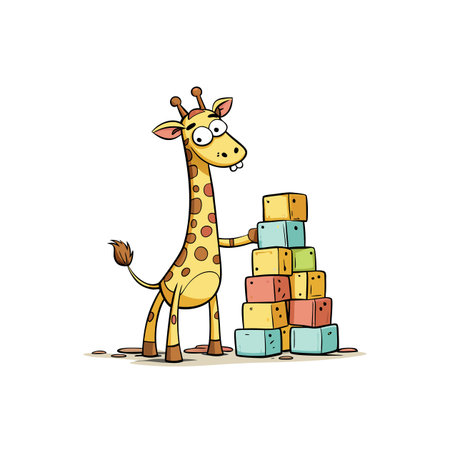 Charming Giraffe on an Adventure of Stacking Blocksのイラスト素材