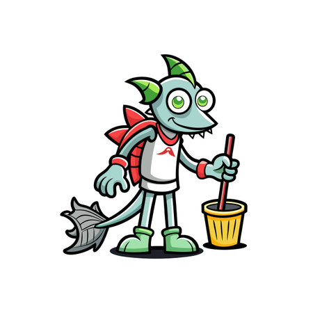 Wizard Assisting with Trash Cleanupのイラスト素材