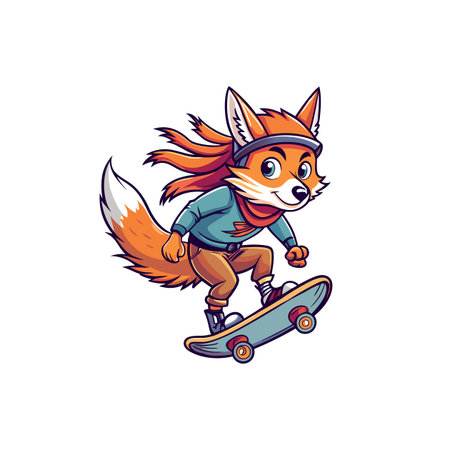 Joyful Fox on Skateboard Adventureのイラスト素材