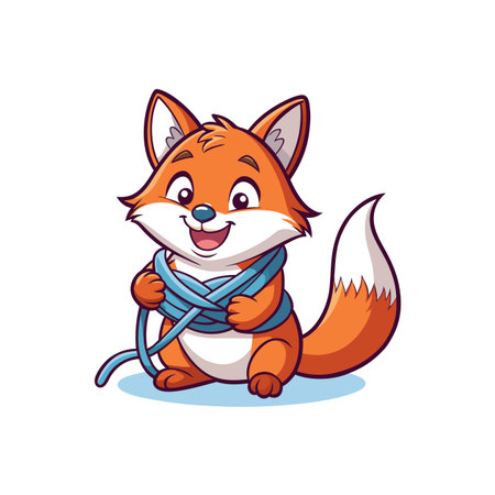 Adventurous Fox Engaging with Knot Tyingのイラスト素材