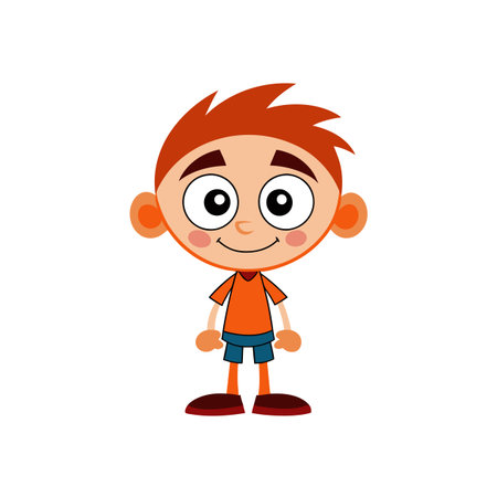 Cartoon boy illustration standing cheerfully on a white backgroundのイラスト素材