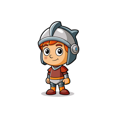 Cartoon knight character with helmet stands on white backgroundのイラスト素材