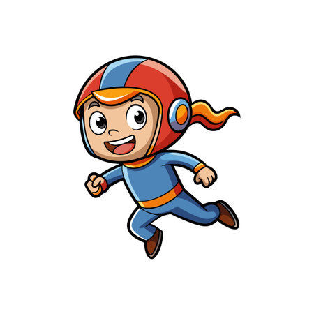 Cartoon boy running wearing helmet and blue space suitのイラスト素材