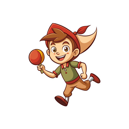 Cartoon boy running with a maraca illustration on whiteのイラスト素材
