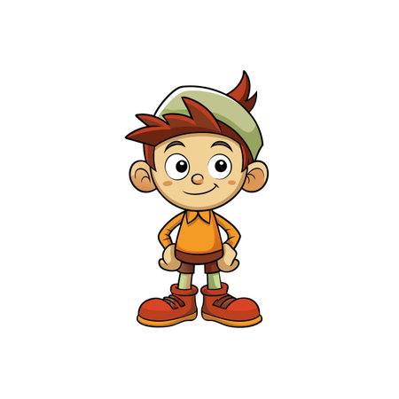 Cartoon boy standing confidently with a bright smileのイラスト素材
