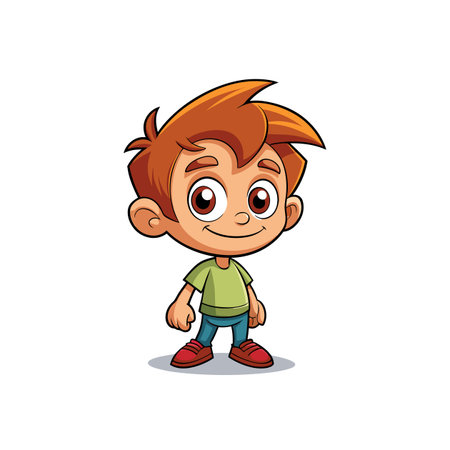 Cartoon boy with red hair smiling on white backgroundのイラスト素材