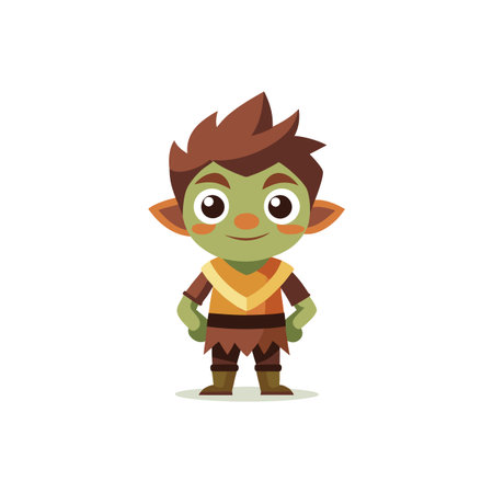 Cute cartoon goblin character standing isolated on white backdropのイラスト素材