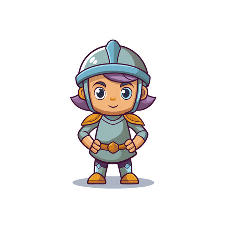 Cute cartoon knight character standing confidently isolated on whiteのイラスト素材