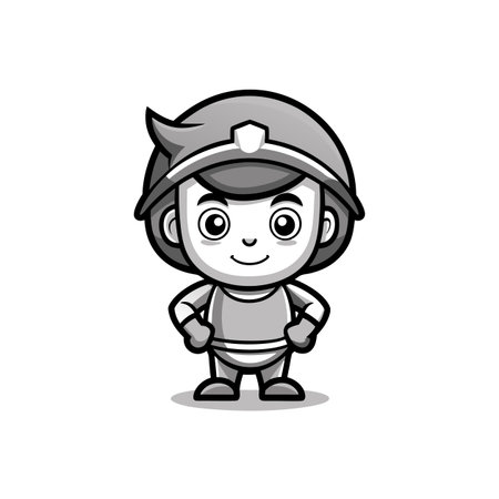 Cartoon firefighter mascot character with helmet against white backgroundのイラスト素材