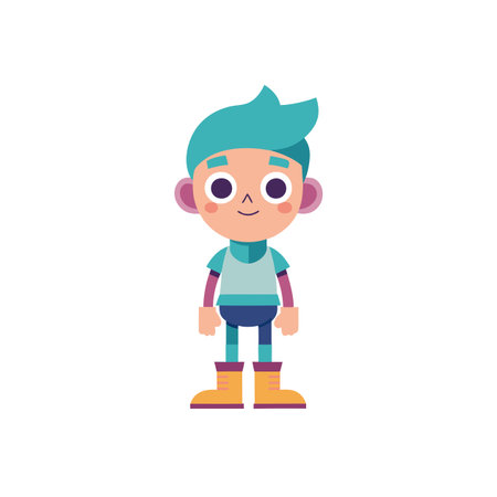 cute little boy with overalls and boots character vector illustration designのイラスト素材