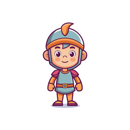 Cartoon knight character standing on isolated white backgroundのイラスト素材