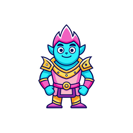 Cartoon warrior character in armor standing with arms at sidesのイラスト素材