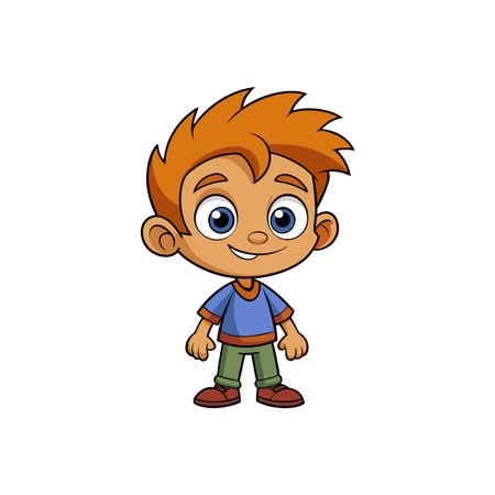 Cartoon illustration of a smiling young boy standing uprightのイラスト素材