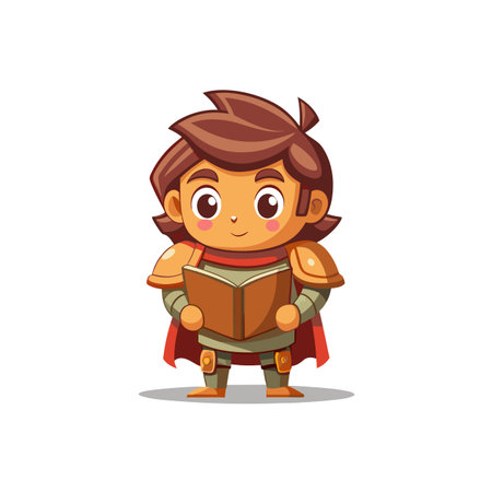 Cute cartoon knight reading a book in flat styleのイラスト素材