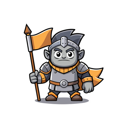 Cartoon knight with flag character vector illustration designのイラスト素材