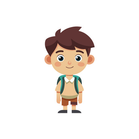 Cartoon boy with backpack in neutral background illustrationのイラスト素材