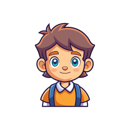 Cartoon schoolboy portrait with brown hair and backpack strapsのイラスト素材