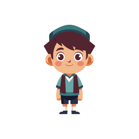 Cartoon boy character wearing a hat standing and smilingのイラスト素材