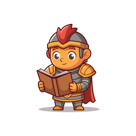 Cartoon knight reading a book with a gentle smileのイラスト素材