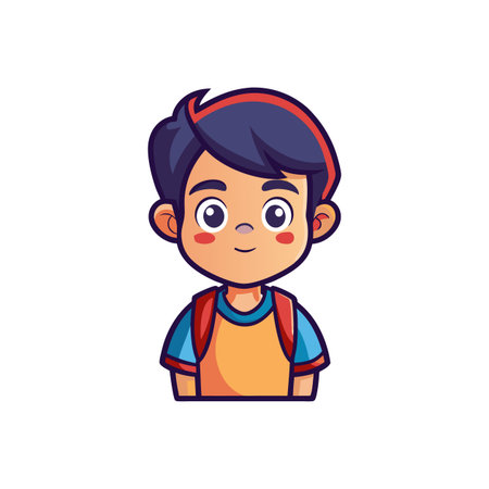 Cute cartoon boy with backpack school supplies illustrationのイラスト素材