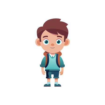 Cartoon Schoolboy Illustration with Backpack Ready to Learnのイラスト素材