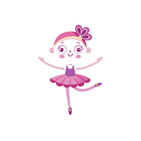 Cute cartoon ballerina in pink tutu dancing ballet poseのイラスト素材