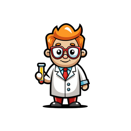 Cartoon scientist character holding test tube wearing lab coatのイラスト素材