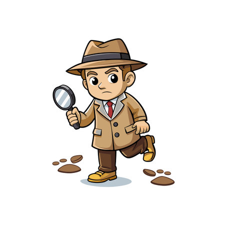 Cartoon detective on the trail, magnifying glass in handのイラスト素材