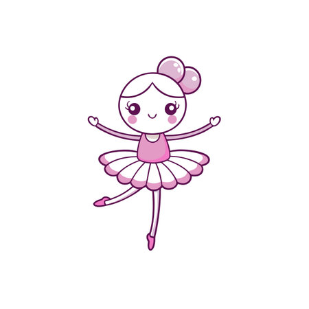 Cute cartoon ballerina girl in a ballet poseのイラスト素材