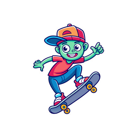Cartoon skater mid-air performing trick in bold line styleのイラスト素材