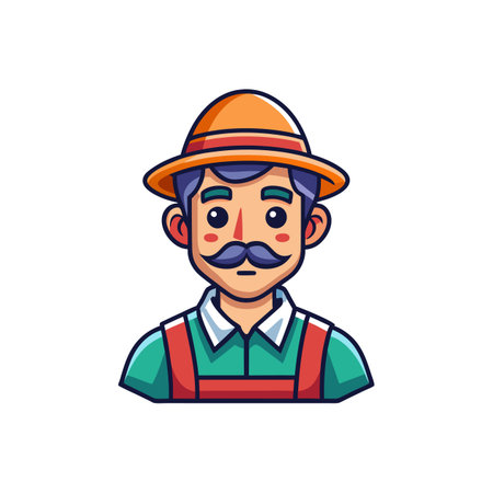 Cartoon farmer illustration wearing a hat and overallsのイラスト素材