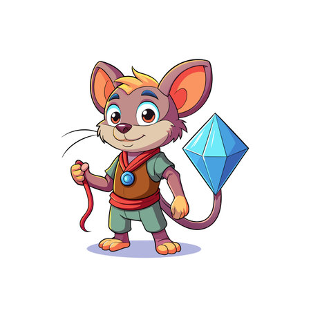 Cartoon mouse character standing with a diamond gem tailのイラスト素材