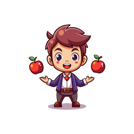 Cartoon boy juggling apples in education themed vector illustrationのイラスト素材