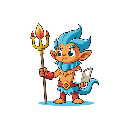 Cartoon character holding a trident and book illustrationのイラスト素材