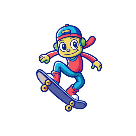 Cartoon skateboarder doing a trick with graphic styleのイラスト素材
