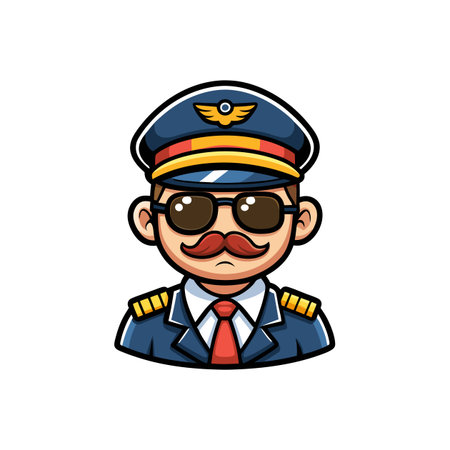 Cartoon pilot with hat and mustache vector illustrationのイラスト素材