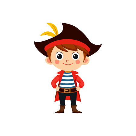 Cheerful cartoon pirate boy standing with hands on hipsのイラスト素材