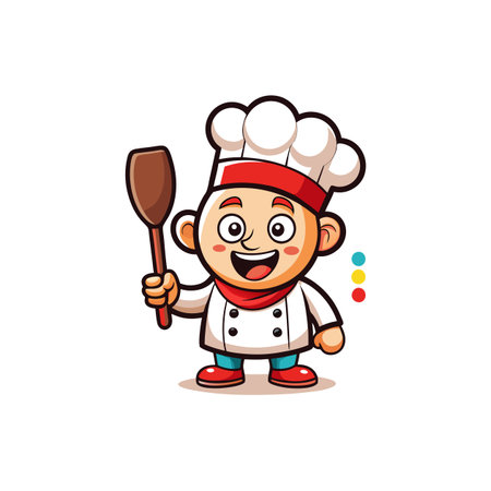 Cute cartoon chef holding spatula, full body shot illustrationのイラスト素材