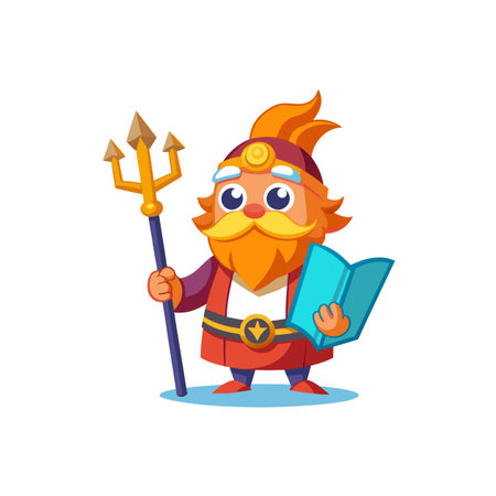 Cartoon dwarf character with trident and book illustrationのイラスト素材