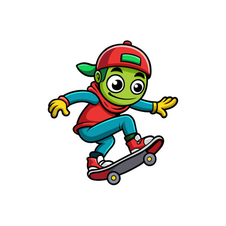 Cartoon green skateboarder vector illustration on the white backgroundのイラスト素材